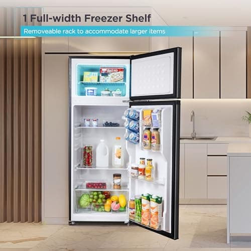 BLACK+DECKER 7.7 Cu. Ft. Top Mount Refrigerator with Freezer, 2 Door Fridge with Top Freezer and Mechanical Temperature Control, For Homes and Apartments, BDA77LAB, Black — view 4