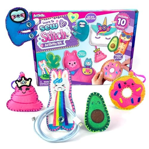 ArtSkills Sewing Kit for Kids 8-12 Beginner Sewing Kit with 10 DIY Projects, Sew & Stitch Learn to Sew Arts and Crafts Kit for Kids Girls and Boys