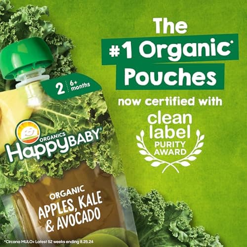 Happy Baby Organics Stage 2 Baby Food Pouches, Gluten Free, Vegan & Healthy Snack, Clearly Crafted Fruit & Veggie Puree, Apples, Pumpkin & Carrots, 4 Ounces (Pack of 16) — view 4