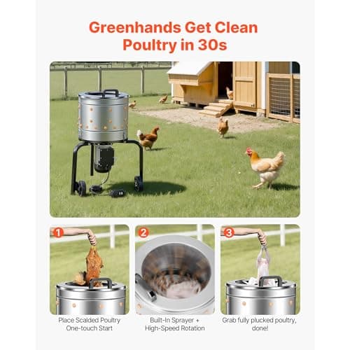 Uargd Electric Poultry Plucker Machine, 15.7-inch Drum, 550W Motor & 275RPM Speed, Equipped with 114 Soft Rubber Fingers & Portable Wheels, Stainless Steel Design for Cleaning 1-2 Birds at a Time — view 5