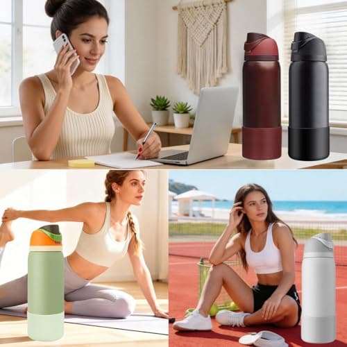 Silicone Water Bottle Boot for Owala 24oz, Anti-Slip Protective Sleeve Watter for FreeSip, Twist, and Flip Stainless Steel Bottles, Bottom Bumper Cover, BPA Free, Black Cherry — view 5