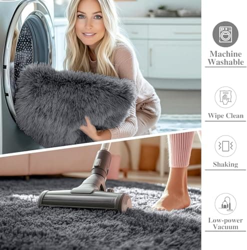 OLANLY Fluffy Area Rug for Living Room Bedroom, 4x5.9 Feet Soft Shaggy Non-Slip Carpet, Indoor Modern Plush Area Rugs for Kids Girls and Boys, Dorms, Nursery Rooms, Home Decor, Grey — view 5