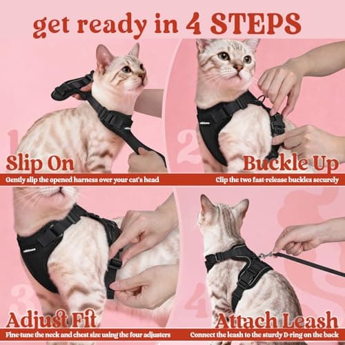 rabbitgoo Cat Harness and Leash for Walking, Escape Proof Soft Adjustable Vest Harnesses for Small Medium Cats, Easy Control Breathable Reflective Strips Jacket, XS, Black — view 7