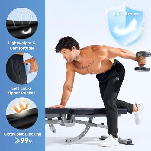 BROKIG Men's LightArmor Workout Sweatpants with Zip Pocket,UPF 50+ Stretch Joggers Men Track Pants for Gym Jogging(Black,Large) — view 2
