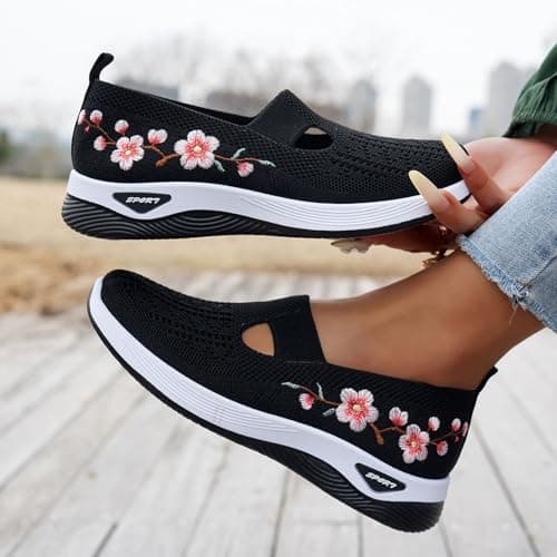 Sneakers Women Wide Fit Orthopedic Shoes for Women Wide Width Breathable Walking Comfortable Slip On Sneakers Non Slip Food Service Lightweight Nurse Shoes Ladies Daily Arch Support Trainers size5 8 9 — view 4
