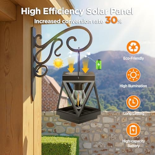 KOOPER 2 Pack Hanging Solar Lanterns Outdoor Waterproof, Metal Hanging Solar Lights for Outside, Upgraded Brighter Outdoor Lanterns Decorative for Garden Patio Yard Porch Gifts for Women Mom Grandma — view 2