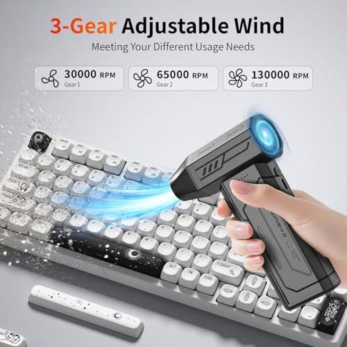 Compressed Air Duster,130000RPM Super Power Cordless Air Duster,Rechargeable Brushless Blower,3 Gear Adjustable Mini Blower with LED Light,Dust Remover for Computer/House/Outdoor/Car — view 3