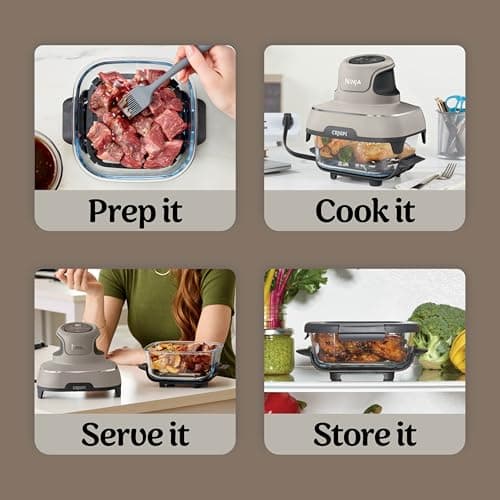 Ninja Crispi 4 in 1 Glass Air Fryer, 450°F, Non Toxic, 4QT and 6 Cup Containers with Lids, Dishwasher Safe, Stone, 1 Count, FN101ST — view 7
