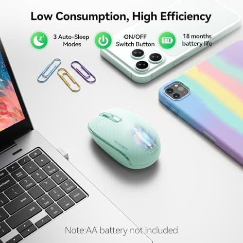 TECKNET Wireless Mouse for Laptop, 2.4G Quiet Computer Mouse with USB Receiver, 4 Buttons Portable Cordless Mice for Chromebook, Laptop, PC, Mac, 800/1200/1600 DPI - Mint Green — view 4