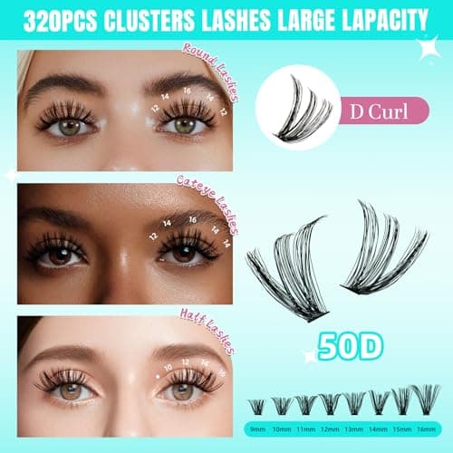 AMZGIRL Lash Clusters, 320PCS Soft Volume Lashes 50D, 9-16mm — view 2