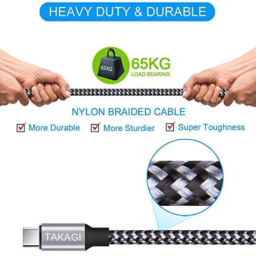 TAKAGI USB to USB C Cable (3Pack 6ft) USB A to Type C Cable Fast Charging Nylon Braided Data Sync Transfer Cord USB C Charger for iPhone 17 Pro Max/17 Air/16e/16 15 Pro/15 Plus/Galaxy S20 S10 Note 20 — view 3