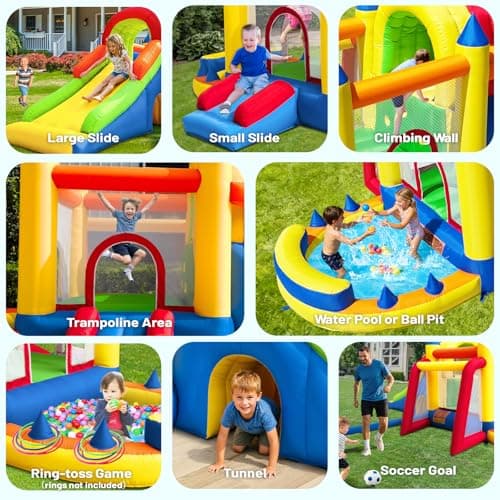 Hongcoral 8 in 1 Bounce House for Kids with Long & Wide Slide, Large Climbing Wall and Ball Pit (Water Pool) - Backyard Inflatable Playground - Extra Small Slide, Tunnel Adventure and Soccer Goal — view 4