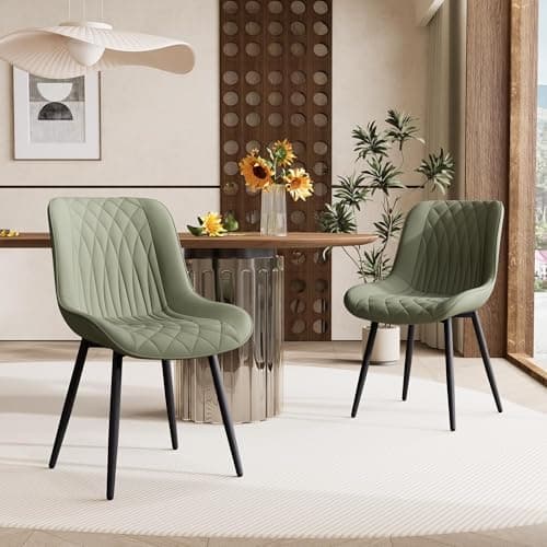 YOUNIKE Dining Chairs Set of 2, Leather Upholstered Dining Room Chairs, Mid Century Modern Armless Kitchen Chair Side Chairs, Suitable for Bedroom Living Room, Load Up to 300 LBS, Olive Green