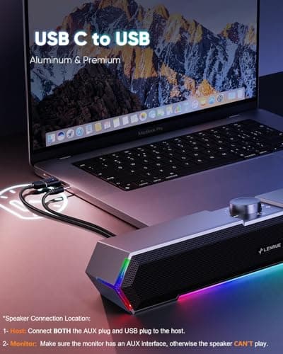 LENRUE G11 Computer Speakers for Desktop, Touch Lights PC Speakers with Surge Clear Sound, USB C/USB Powered, AUX Audio for Computer Desktop PC Laptop Desk — view 5