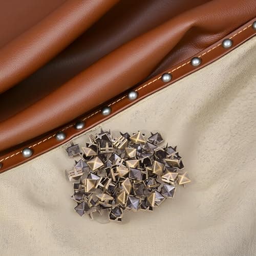 Square Rivets,100 Pcs 9 Mm Brass Copper Square Pyramid Studs 4 Prong Metal Nailhead Studs Spikes for Clothing Bag Leather Shoes Punk Rock Jewelry Craft (Bronze) — view 5
