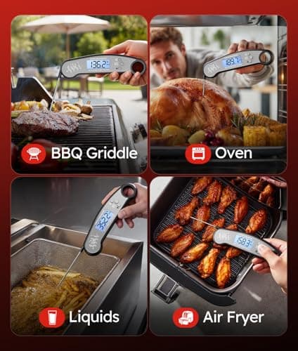 Meat Thermometer Digital - Instant Read Food Thermometer for Cooking, Kitchen Gadgets with Backlight & Calibration for Candy, BBQ, Grill, Liquids, Beef, Turkey, Gifts for Him Her, Mom, Dad, Black — view 4