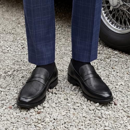 HEEZ Men's Penny Loafers, Casual Loafer Dress Shoes for Men Comfortable, Slip on Loafers for Business Formal Wedding Party Office Black — view 2