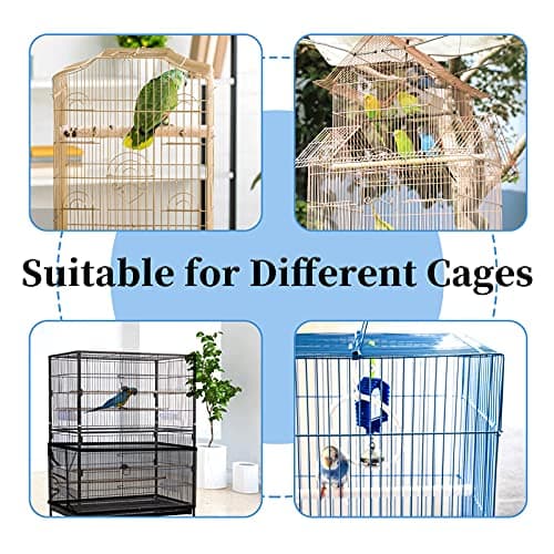 Large Bird Cage Cover, Daoeny Bird Cage Seed Catcher, Adjustable Soft Airy Nylon Mesh Net, Birdcage Cover Skirt Seed Guard for Parrot Parakeet Macaw African Round Square Cages (Black) — view 5