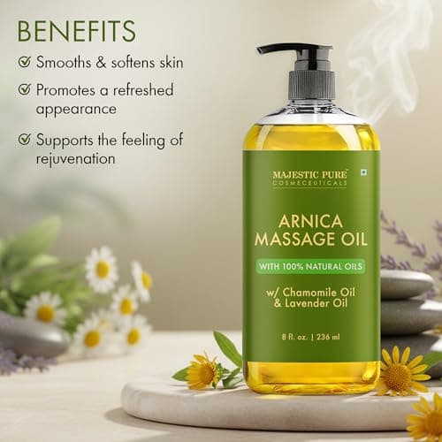 MAJESTIC PURE Arnica Massage Oil for Massage Therapy - with Lavender and Chamomile Essential Oils - Multipurpose Instant Absorption Full Body Massage - 8 fl. oz — view 2