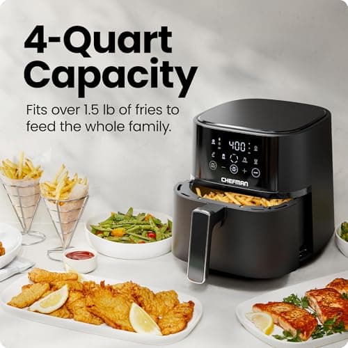 Chefman Air Fryer – 4 QT Compact Airfryer for Quick & Easy Meals in Minutes, Features Hi-Fry Technology for Extra Crisp, Touchscreen Controls with 4 Presets, Nonstick & Dishwasher Safe Basket - Black — view 2