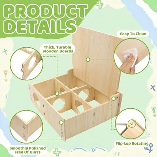 Multi-Chamber Hamster Houses and Hideouts Wooden Hamster Tunnels Toys with Flip Cover Secret Peep Shed Hamster Maze Habitat for Mice Gerbils Lemmings & Small Animals (Yellow)
