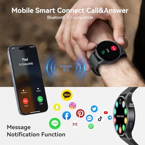 Smart Watch for Men Women, Answer/Make Call, 1.32'' AMOLED Screen Fitness Tracker with Heart Rate/Sleep/SpO2 Monitor, Smartwatch for iPhone/Samsung/Android, 110 Sport Mode, 3ATM Waterproof(Black) — view 2