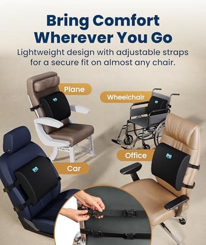 Everlasting Comfort Lumbar Support Pillow for Office Chair - Memory Foam Back Cushion for Car Seat - Promotes Better Posture, Back Pain Relief - Ideal Gaming and Desk Chairs Work and Home Essentials — view 3