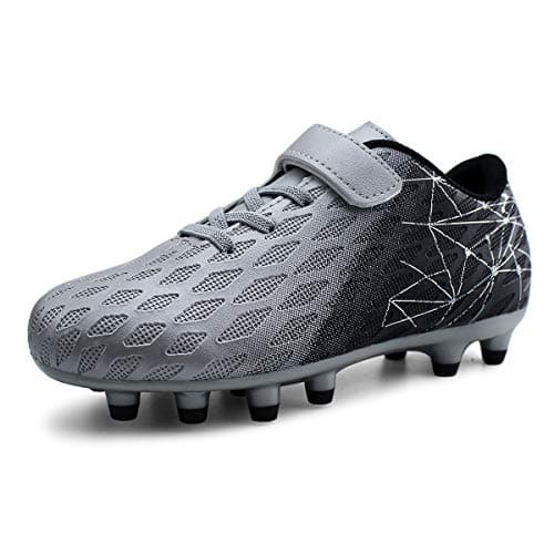 brooman Kids Firm Ground Soccer Cleats Boys Girls Athletic Outdoor Football Shoes(3,Silver)