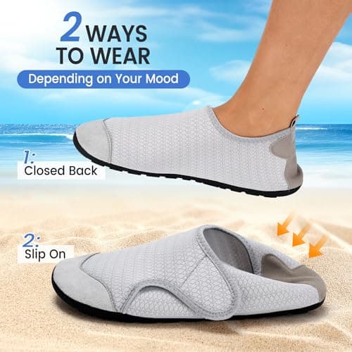 Water Shoes for Women Men Barefoot Beach Swim Aqua Socks Summer Wide Slides Sandals Quick Dry Pool River Sea Sock Shoes (Grey, US Footwear Size System, Adult, Men, Numeric Range, Medium, 5, 6) — view 5