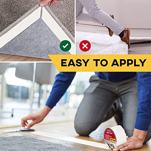 Carpet Tape Double Sided - Rug Tape Grippers for Hardwood Floors and Area Rugs - Carpet Binding Tape Strong Adhesive and Removable, Heavy Duty Stickers Grip Tape, Residue Free (2 Inch / 12 Yards) — view 2