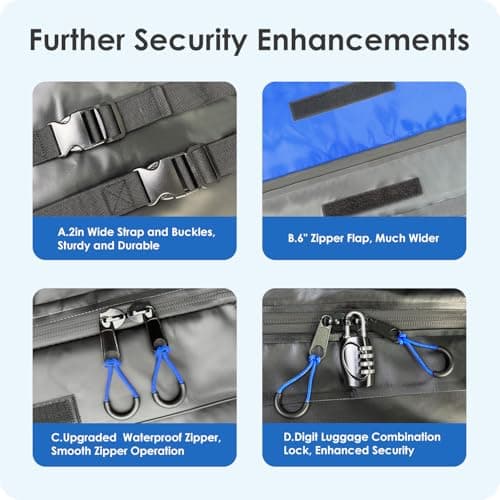 BATSUVCER Car Rooftop Cargo Carrier Bag 20 Cubic Feet, 100% Waterproof Heavy Duty Car Roof Bag for All Vehicle with/Without Racks - Anti-Slip Mat, 6 Door Hooks, Storage Bags, 5CM Straps(Blue) — view 2