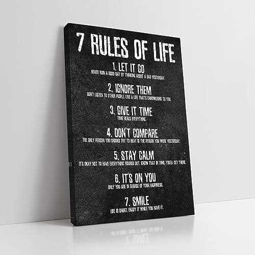 Motivational Quotes Wall Art, 7 Rules Of Life Sign Wall Art For Men Motivational Posters, Read Signs Inspirational Canvas For Classroom High School Motivational Posters For Bedroom Boys Room Home Office Positive Affirmations Wall Decor
