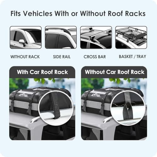 BATSUVCER Rooftop Cargo Carrier 15-20 Cubic, 700D Waterproof Cargo Box, Rooftop Cargo Box with Anti-Slip Mat and 10 Heavy-Duty Straps (Gray, 20 Cu Ft) — view 3