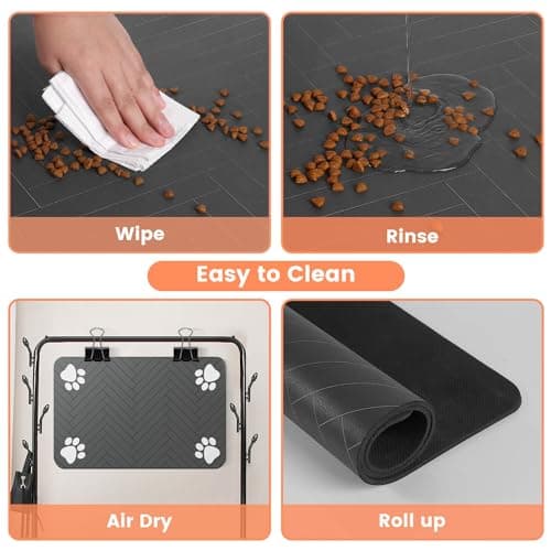 Pet Feeding Mat-Absorbent Pet Placemat for Food and Water Bowl, with Waterproof Rubber Backing, Quick Dry Water Dispenser Mat for Dog and Cat (20"x12", Striped Dark Gray) — view 3