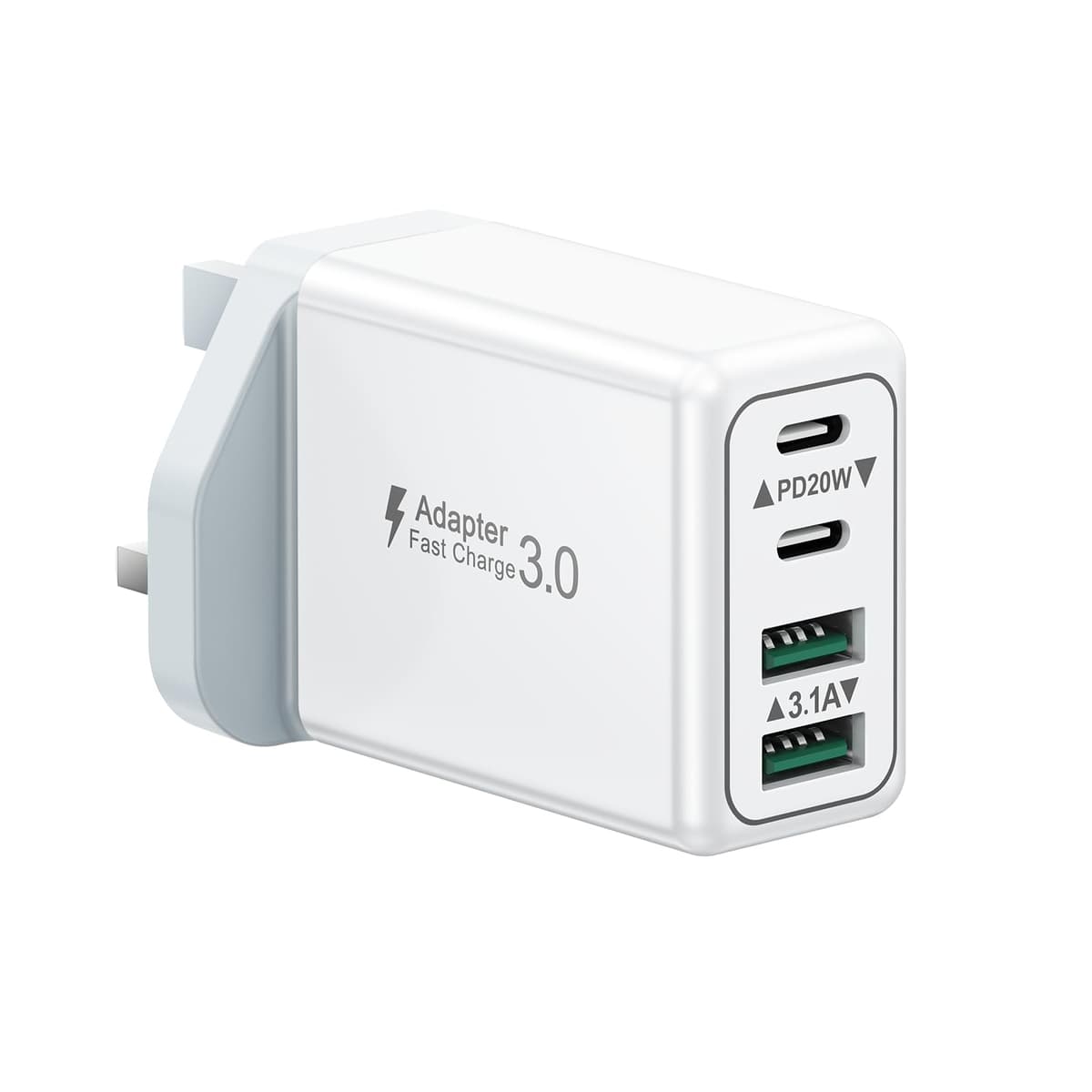 USB C Plug, 40W 4-Port Fast Charger Plug UK Dual Port PD Power Adapter +QC Multi Mains Wall Charger Type C Charging Plug for iPhone 16 15 14 13 12 11 Pro Max Plus XS XR SE,Samsung, iPad, AirPods