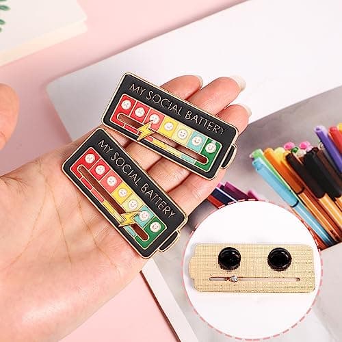 2pcs Social Battery Slider Pin Badges - Double Buckle Lapel Enamel Emotional Pin for 7 Days A Week (Black) — view 3