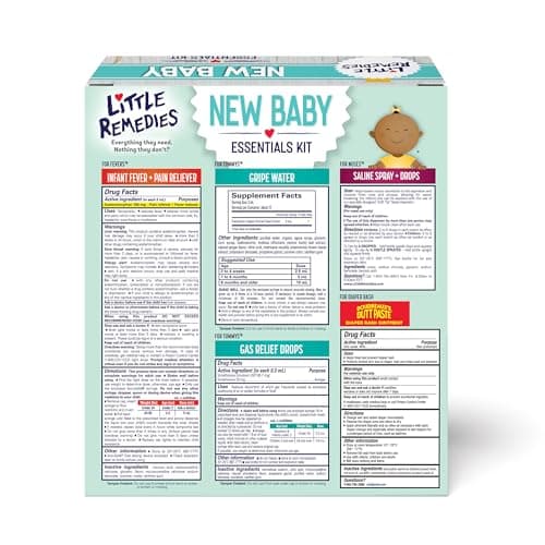 Little Remedies New Baby Essentials Kit with Saline Nasal Spray, Diaper Rash Cream, Gas Relief Drops, Gripe Water & More, Safe for Newborns