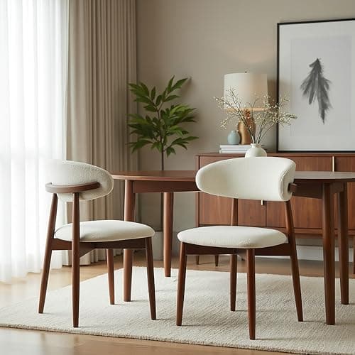 Aykah Aires Dining Chairs Set of 2, Modern Fabric Upholstered Kitchen Side Chairs, Farmhouse Dining Room Chair with Wooden Legs (Almond Cream-Fabric, Almond Cream)