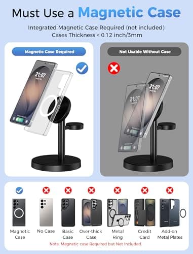 Magnetic Wireless Charger for Samsung, 3 in 1 Super Fast Charging Station Compatible with MagSafe, Phone Charger Stand for Samsung Galaxy S26 Ultra S25 Z Fold/Flip 7, Watch Ultra 8 7 6, Buds 4/3 Pro — view 3