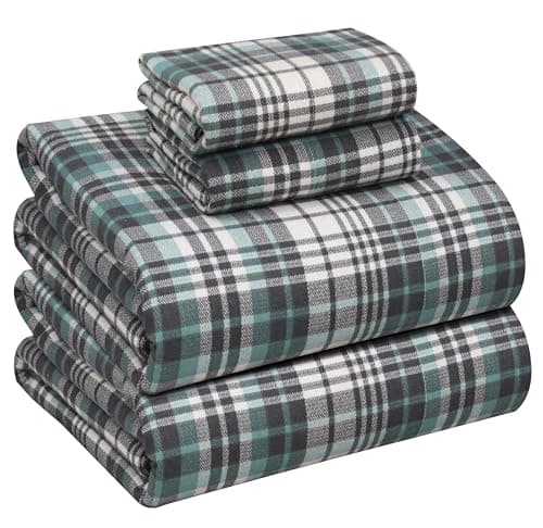 RUVANTI Flannel Sheets Queen Size - 100% Cotton Double Brushed Bed Sheets, Deep Pockets 16 Inches Queen Sheet Set, All Seasons Breathable & Extra Soft - Warm & Cozy, 4 Piece, Mint Grey