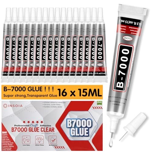 16 PCS 15ml B7000 Rhinestone Glue Clear – Super Glues for Bedazzling with Precision Tip, Quick Dry No Trace Flexible Adhesive for Jewelry Making, Nail Art, Fabric, Shoe, DIY Craft & Phone Repair