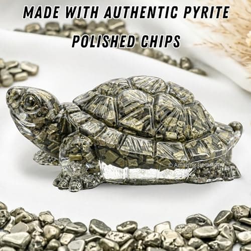 Amazing Gemstone Natural Pyrite Tortoise Turtle Figurine | Feng Shui Wealth & Good Luck Turtle | Prosperity & Positive Energy Crystal Healing Home Decor Gift — view 5