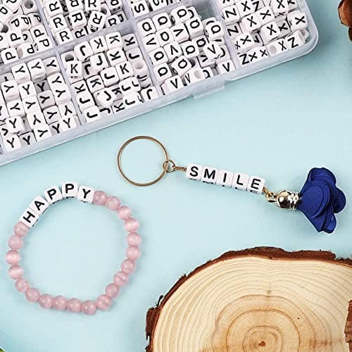 Quefe 1440pcs Acrylic Letter Beads White Cube Sorted Alphabet Beads for Jewelry Making, Bracelets, Necklaces, Key Chains (6 x 6mm) — view 4