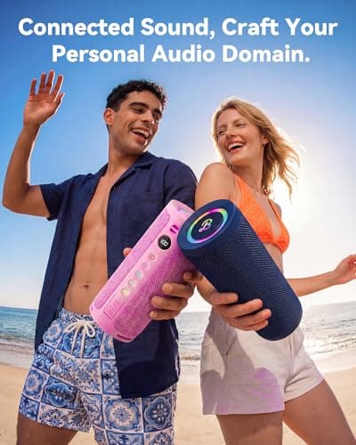 BassBloom Roar 3 Portable Bluetooth Speaker,20W Powerful Sound with JIKE Bass,IPX6 Waterproof,24H Playtime,Bluetooth 5.4,RGB Lights,Wireless TWS Pairing,Outdoor for Camping and Beach (Pink)