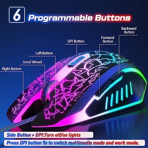 VersionTECH. Gaming Mouse Ergonomic Wired Computer Mouse with 7 Colors LED Backlight, 4 DPI Settings Up to 3600 DPI Compatible for Chromebook Windows 7/8/10/11 XP/Mac/Linux Gamer/Notebook/MacBook — view 4