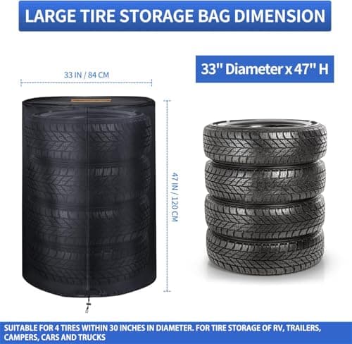 Tire Covers for Storage，Durable 420D Tire Storage Covers Waterproof Outdoor and Indoor,Universal Tire Covers Winter Storage with Waterproof Zipper,Air Vent (Holding 4 Tires Within 30 Inch Diameter) — view 5