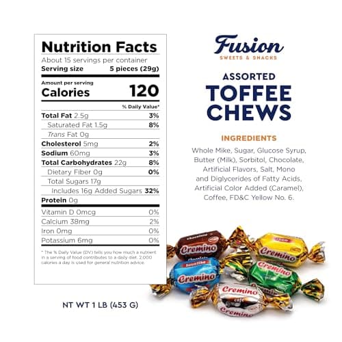 Toffee Candy Assorted, 1 Pound Bulk Bag, Individually Wrapped, 5 Flavors