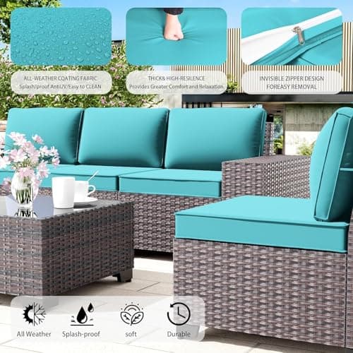 RTDTD 12 PCS Outdoor Patio Furniture Set,Outdoor Sectional Furniture All Weather PE Rattan Wicker Patio Conversation Set with 2 Coffee Tables and 10 Thickened Cushions,Blue — view 5