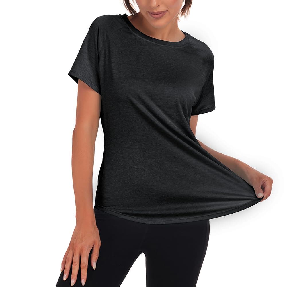 Jlowesun Camisetas deportivas de gimnasio de manga corta para mujer, con malla en la espalda y ajuste holgado, de secado rápido que absorben la humedad — view 3