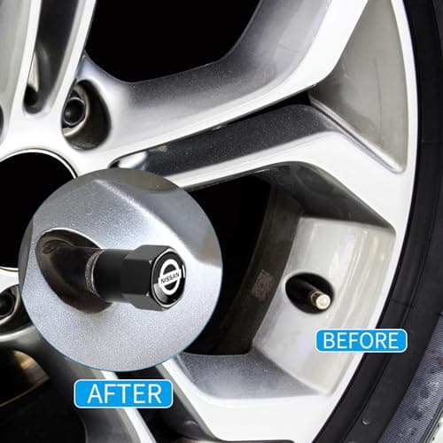 Tire Valve Stem Caps Cover for Nissan Metal Car Wheel Air caps Auto Valve Stem Caps Accessories 4 Pack Black — view 2
